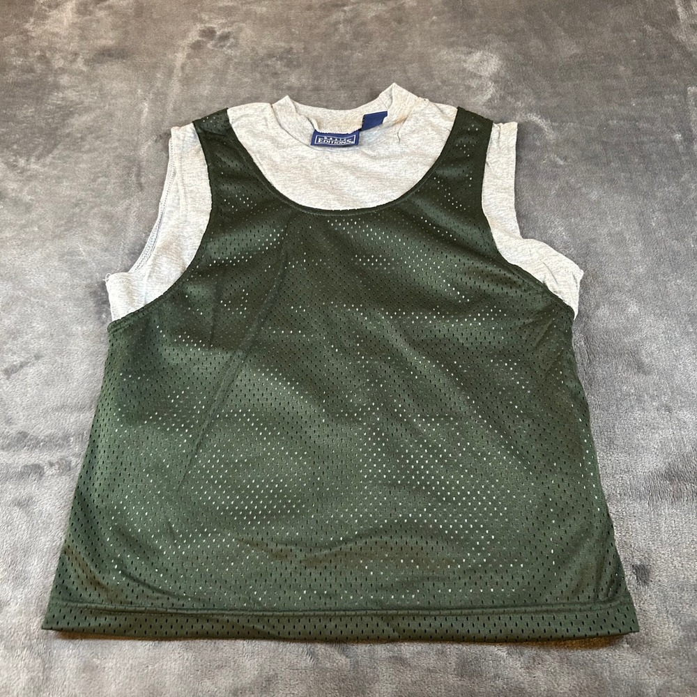 Basic Editions Youth Shirt Jersey Green Gray Sleeveless Vintage‎ Kids Size 10/12